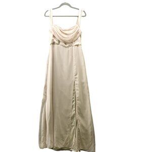 Birdie Grey Drape Cowl Neck Dress S Champagne Cream Chiffon Bridesmaid Maxi
